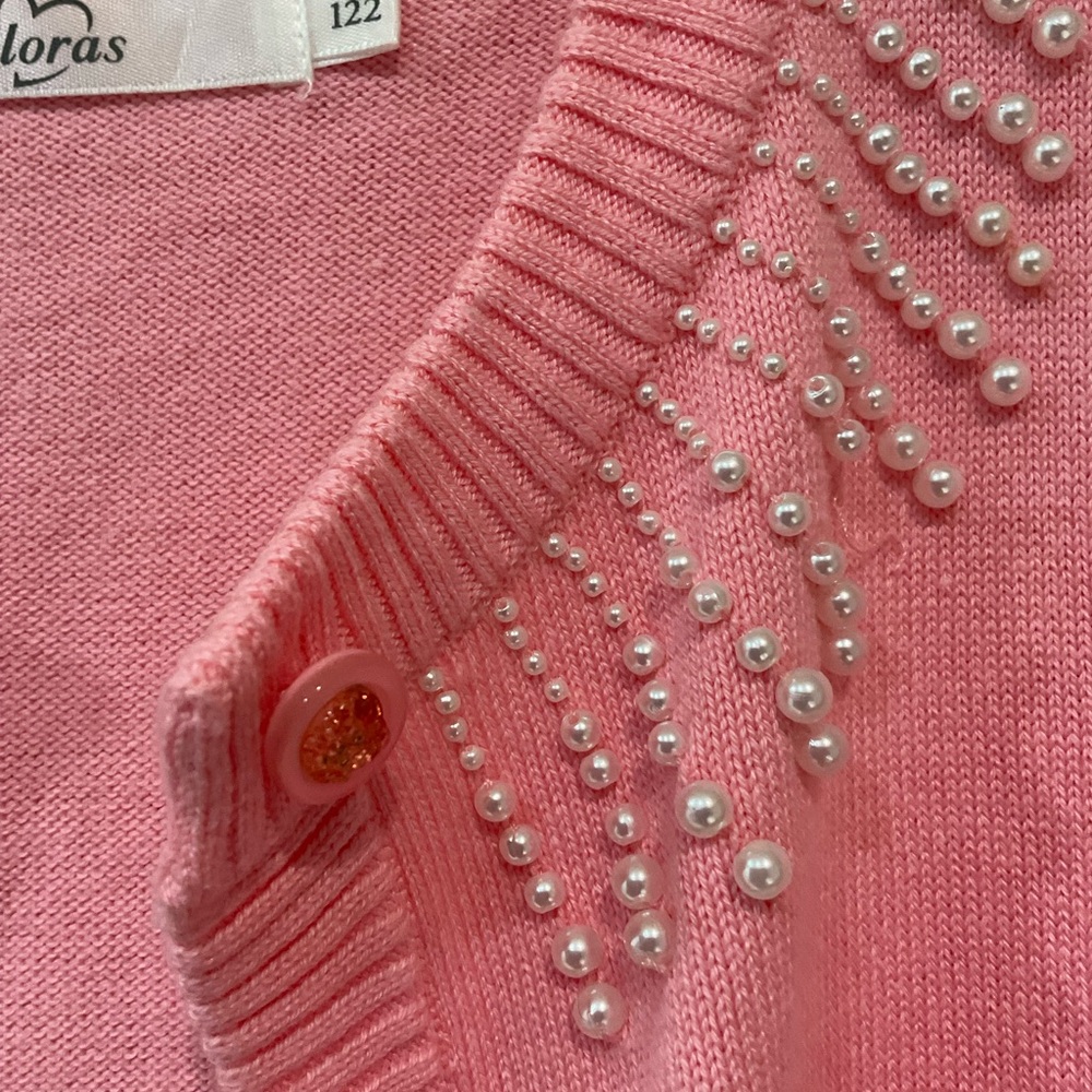 🍏🍏🍏 Girl’s 45% Cotton/Acrylic Perl Beads Adorned Cardigan, Size 7-8 years - Picture 2 of 7